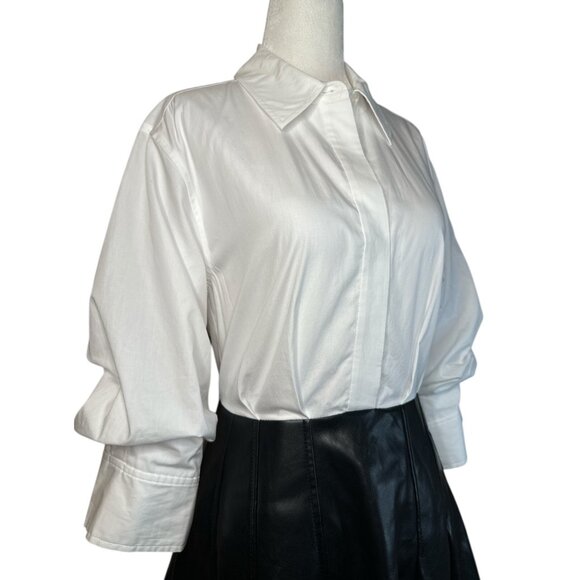 SIMKHAI Padma Poplin Combo Mini Dress in Black 6 New Womens Vegan Faux Leather - Picture 7 of 15